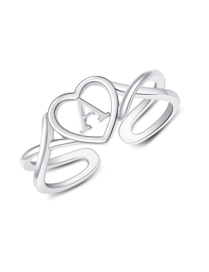 925 Sterling Silver Initial Ring Adjustable Rin