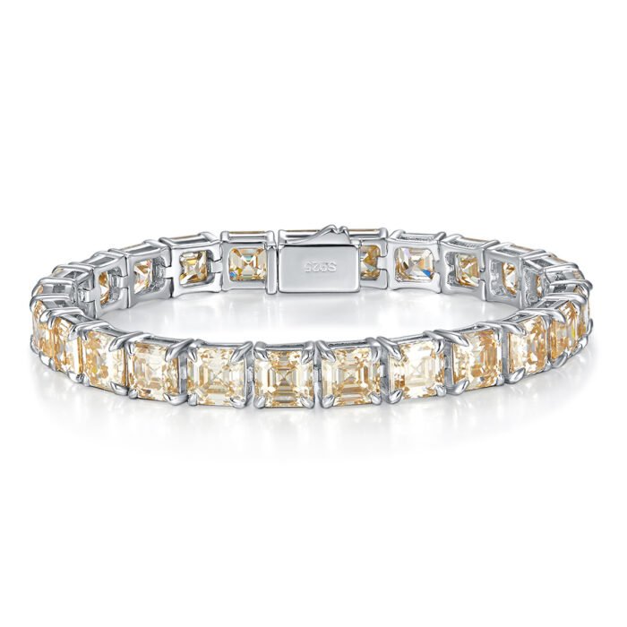 Tennis bracelet in sterling silver with pave set yellow zirconia.