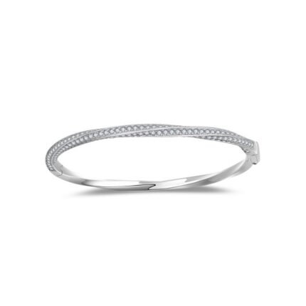 Sterling silver bangle with a double row of sparkling pavé stones.