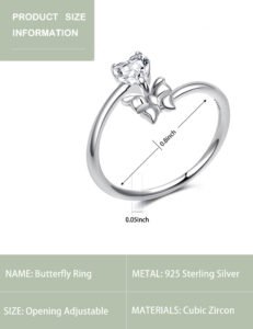 Solid 925 Sterling Silver Butterfly Adjustable Open Ring Birthstone Rings Valentine Anniversary Birthday Jewelry Gifts for Women