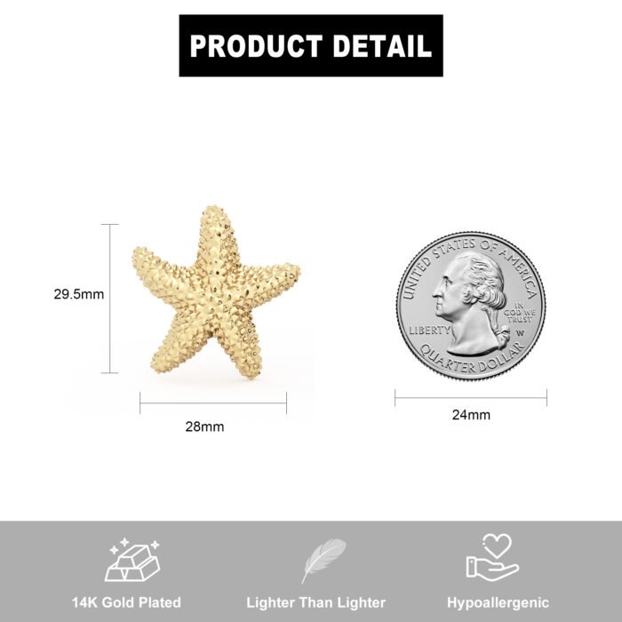 14k Gold Plated Starfish Stud Earrings